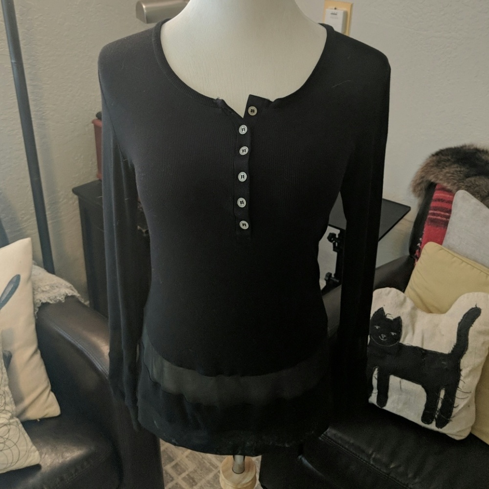 Steve Madden Black Henley Top